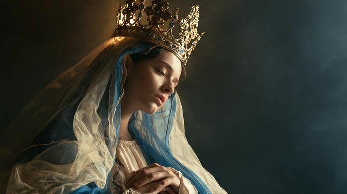 Mary, Queen of Heaven — The Inclined Crown in Blue Stillness