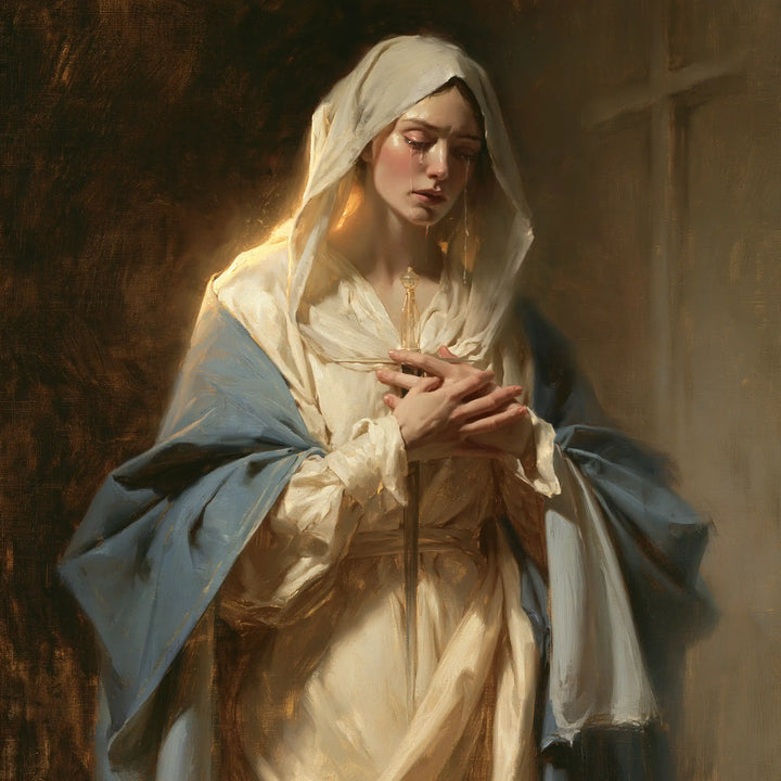 Our Lady of Sorrows — Light Slips across Her Shoulder