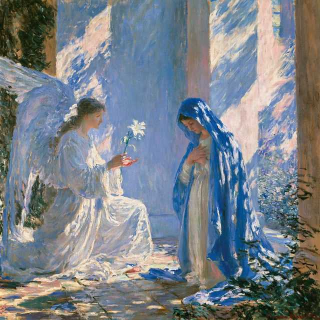Sacred Encounter in Blue and Rose – Impressionist Annunciation · Square