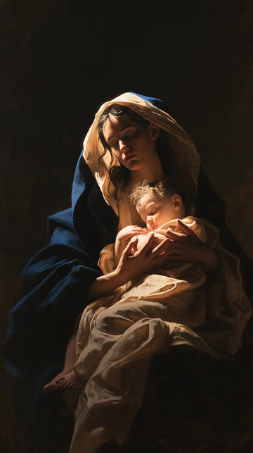 Virgin Mary and Child Jesus - Caravaggio Tenebrism · Portrait n° 9