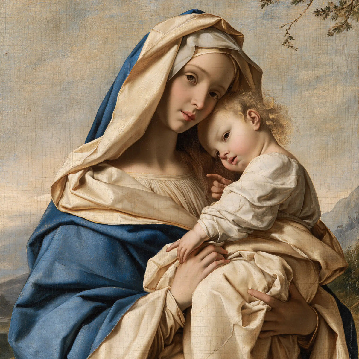 the Virgin Mary with the Child Jesus in Florentine Renaissance style, square Christian artwork no. 11