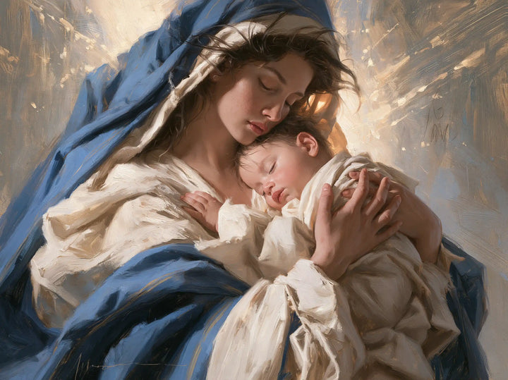 The Virgin and Child — A Cheek Against the White-Flecked Veil