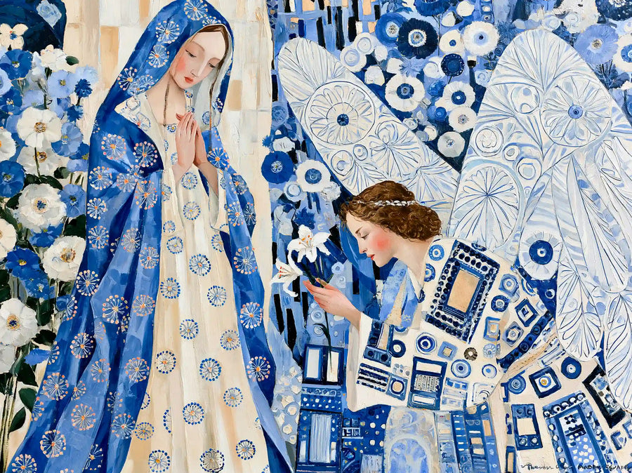 White-Winged Gabriel in Blue Ornament – Golden Secession Art · Landscape