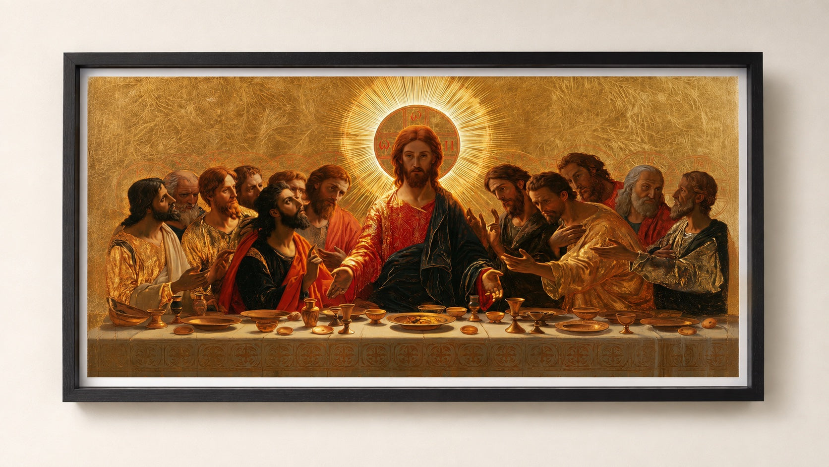 वही लास्ट सपर Fine Art गहरे काले बॉक्स फ्रेम में प्रिंट होता है